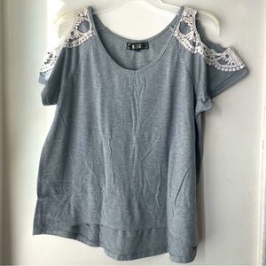 ‼️Coming Soon‼️ Grey Shirt with White Crochet Lace Cutout